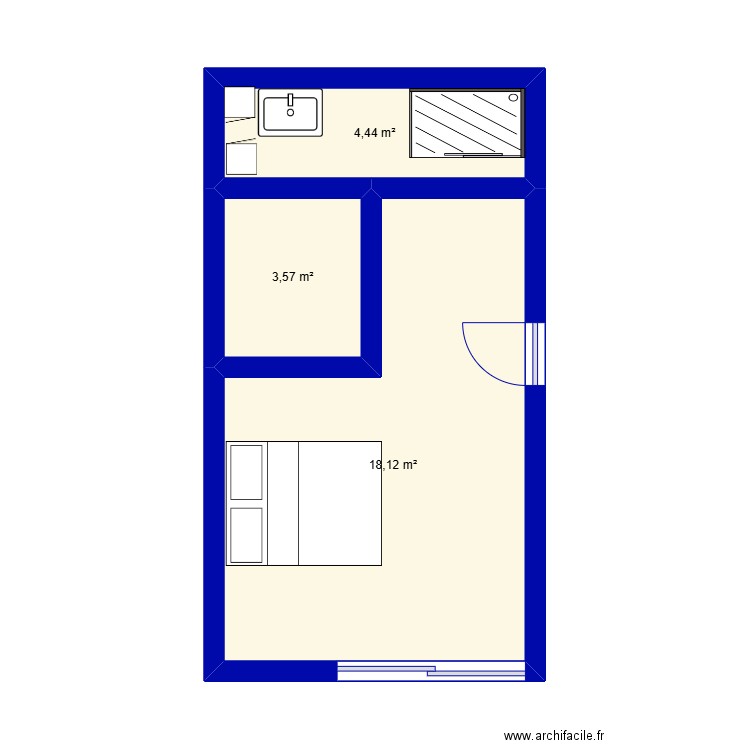 chambre 1. Plan de 3 pièces et 26 m2