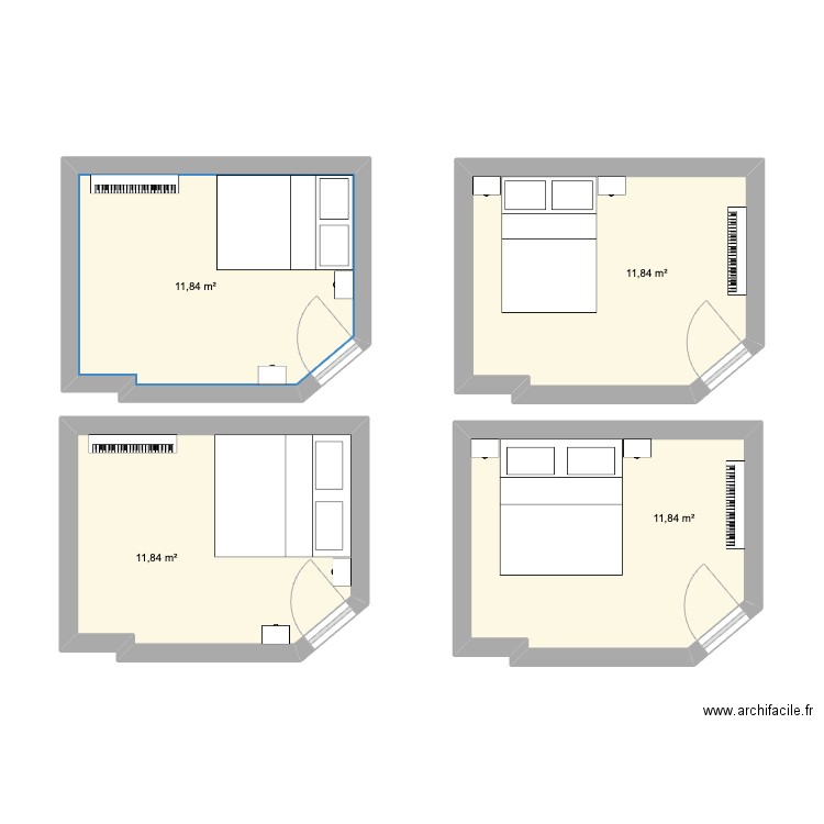 chambre. Plan de 4 pièces et 47 m2