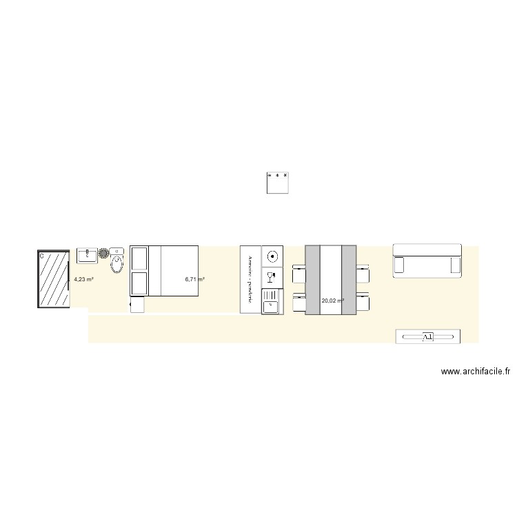 PLAN SDB CHAMBRE SALON . Plan de 3 pièces et 31 m2