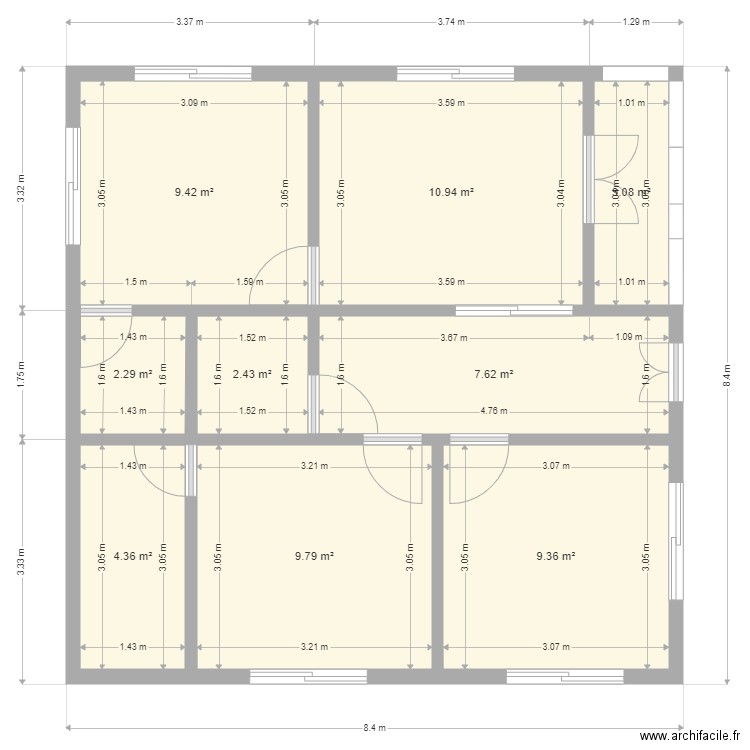 ProjSimb2. Plan de 9 pièces et 59 m2