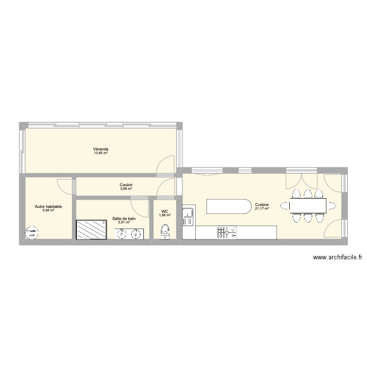 maison . Plan de 6 pièces et 53 m2