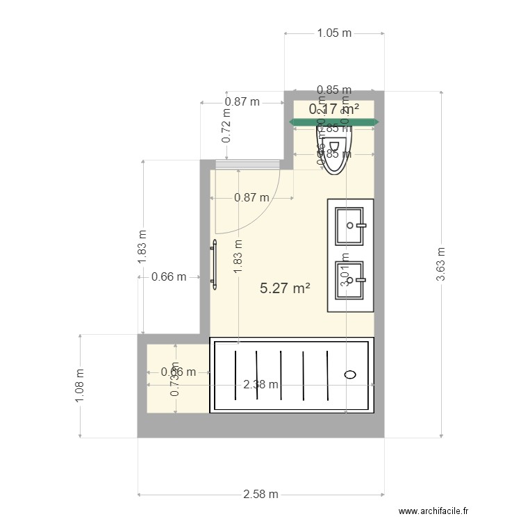 GERMAIN. Plan de 2 pièces et 5 m2