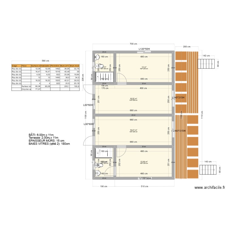 Plan bangalows Moorea Final. Plan de 6 pièces et 65 m2