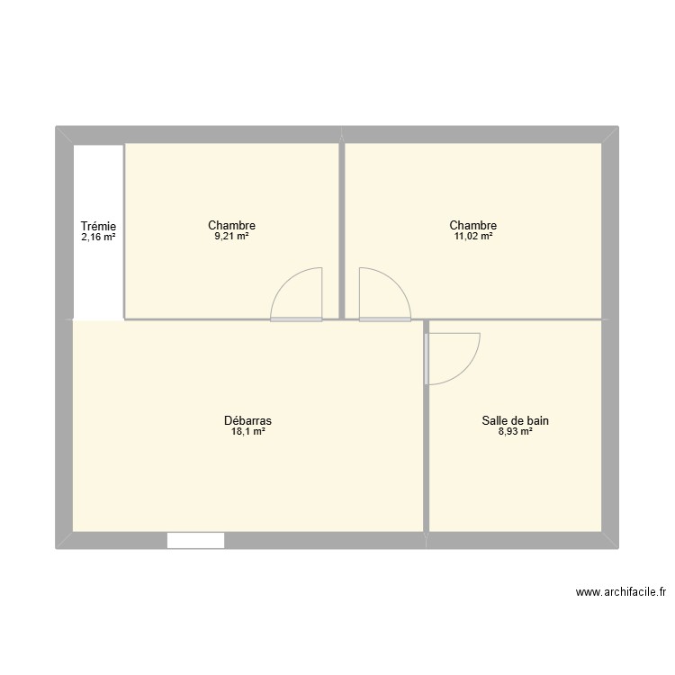 sol. Plan de 5 pièces et 49 m2