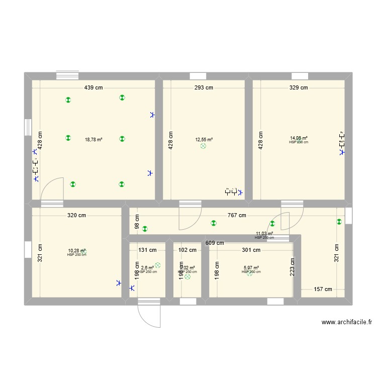 ETAGE. Plan de 8 pièces et 77 m2