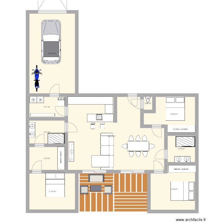 Maison U. Plan de 10 pièces et 127 m2