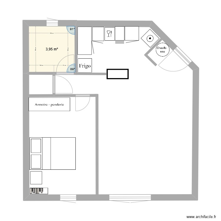 clos du mail. Plan de 1 pièce et 4 m2