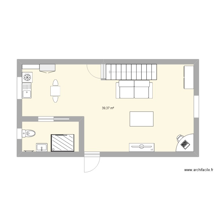 mezaline. Plan de 1 pièce et 39 m2