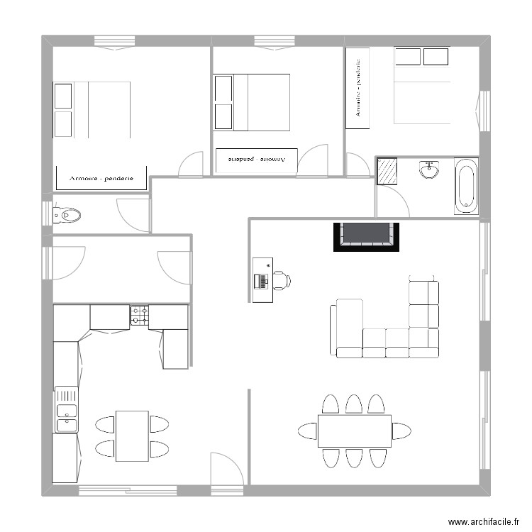 BILLET. Plan de 5 pièces et 110 m2