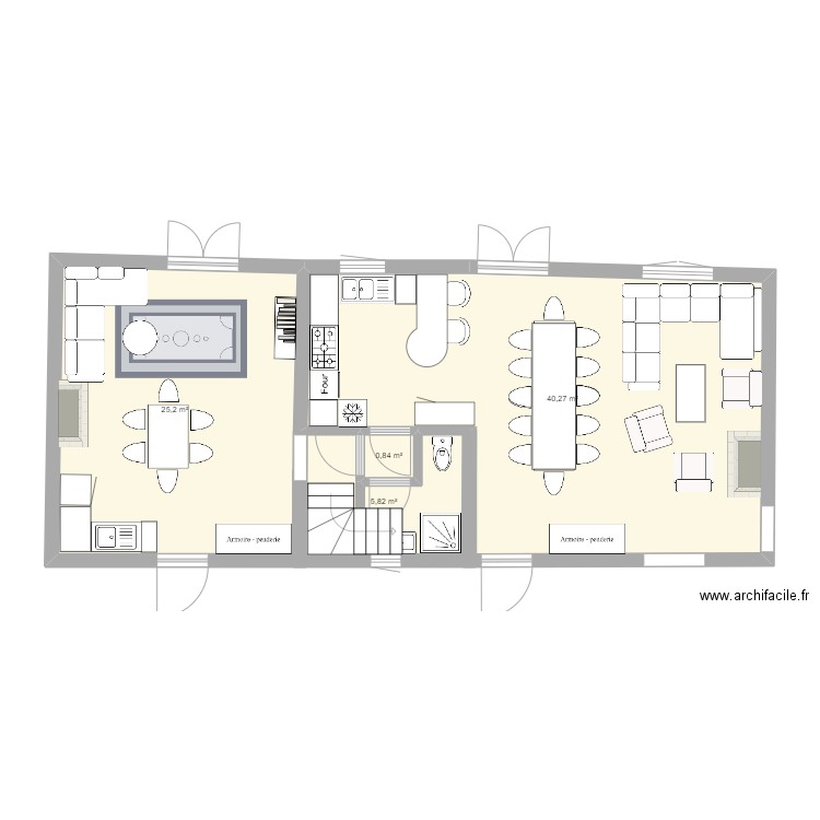 Maison sud partagé 111224. Plan de 4 pièces et 72 m2