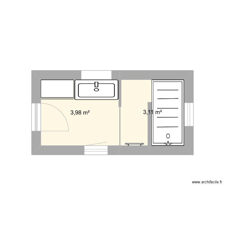 SDB. Plan de 2 pièces et 7 m2