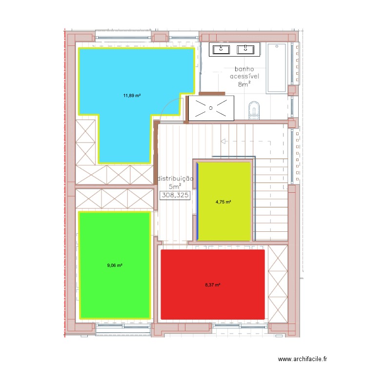 1 andar piso radiante. Plan de 4 pièces et 34 m2