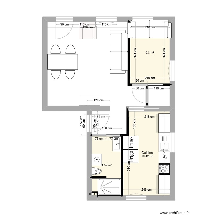 appartement . Plan de 4 pièces et 22 m2