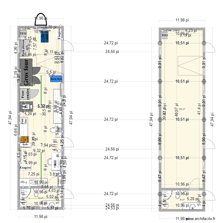 Roulotte 48'. Plan de 4 pièces et 95 m2