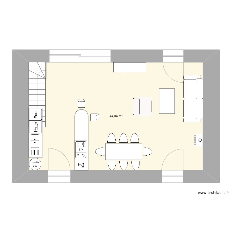 landeda. Plan de 1 pièce et 44 m2