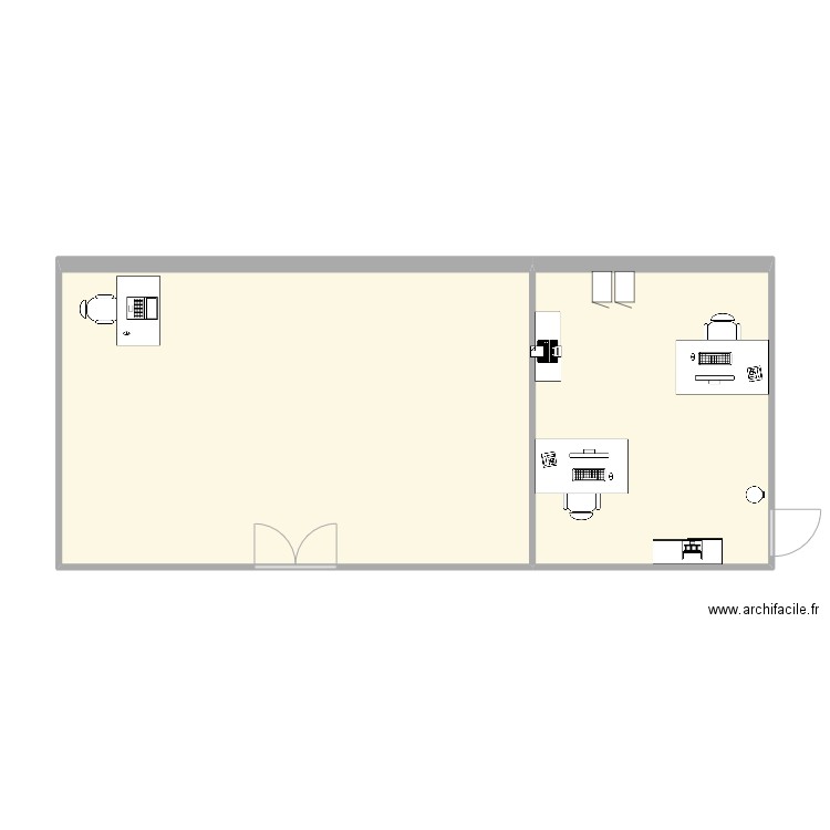 Aménagement dalle transstockeur V1 double-porte. Plan de 2 pièces et 60 m2