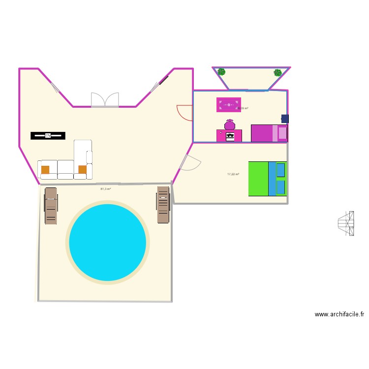 salle  val. Plan de 3 pièces et 115 m2