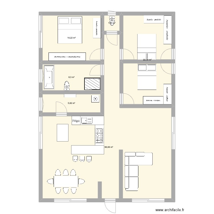 Grange Parentis. Plan de 6 pièces et 119 m2