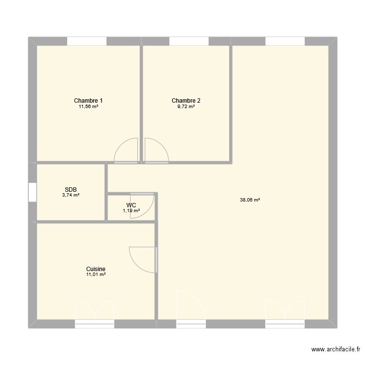 Dalilouche. Plan de 6 pièces et 75 m2