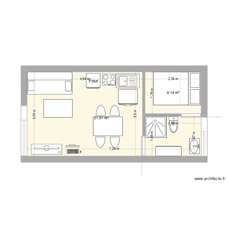 FLO-1bis. Plan de 2 pièces et 25 m2