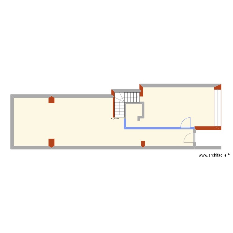 RDC. Plan de 1 pièce et 67 m2