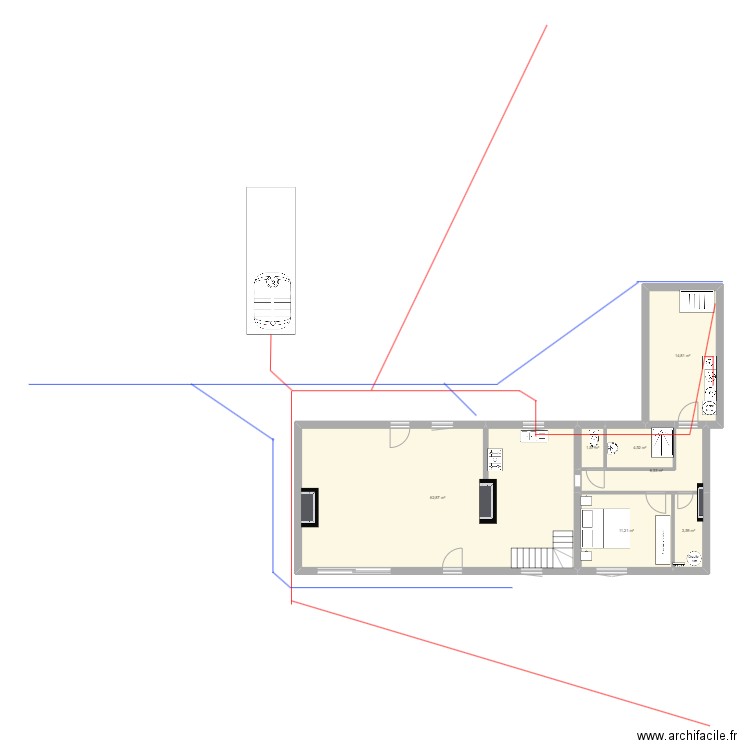 rdc . Plan de 7 pièces et 105 m2