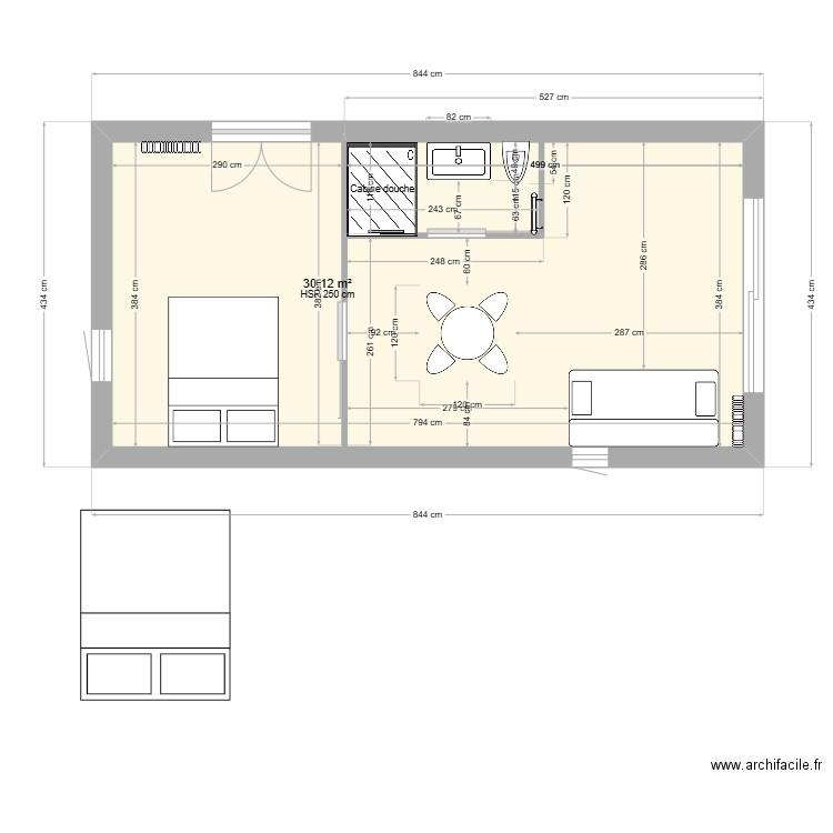 PROJET DEUX PIECES. Plan de 1 pièce et 30 m2