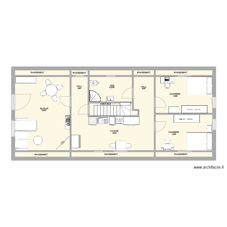 ETAGE ELISABETH. Plan de 14 pièces et 96 m2