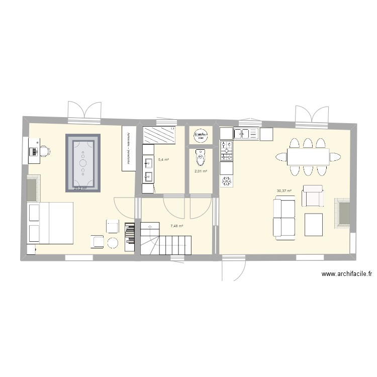 Maison sud partagé 061024b. Plan de 6 pièces et 71 m2