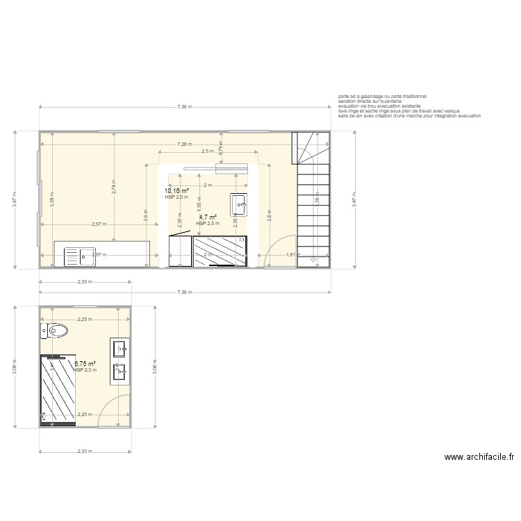 buanderie et sd invité pit et minette is. Plan de 3 pièces et 30 m2