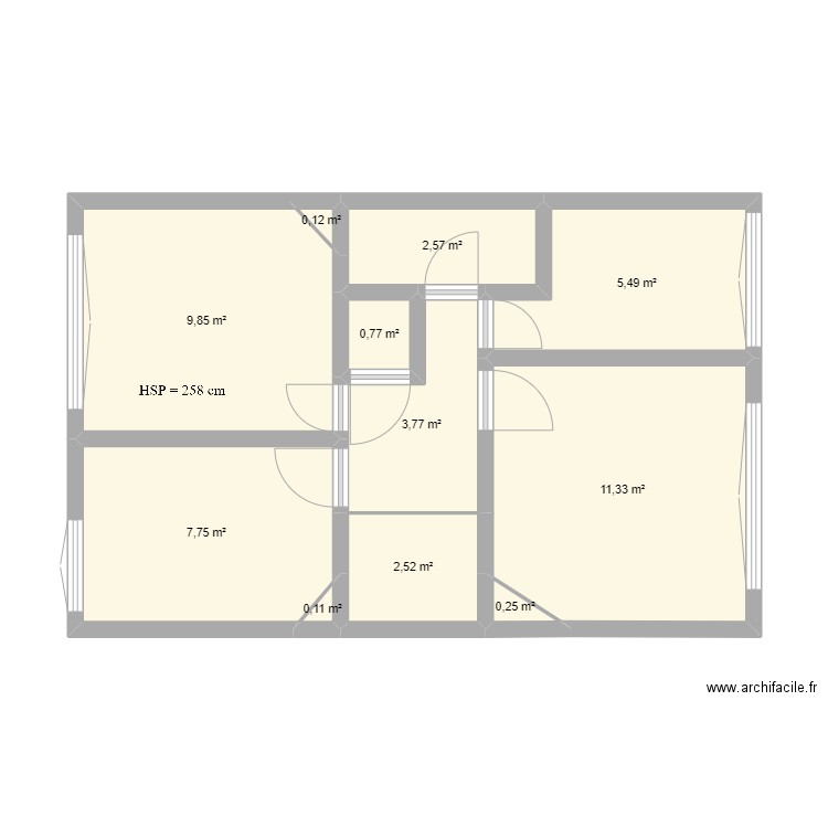 Plan 33 ALM R+2. Plan de 11 pièces et 45 m2