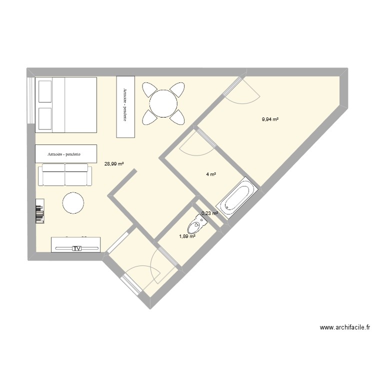 appartement. Plan de 5 pièces et 45 m2