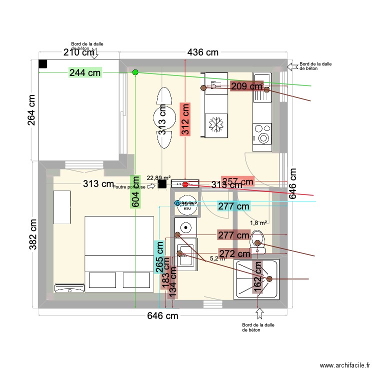 Ecogîte plan d'intérieur 3. Plan de 4 pièces et 30 m2