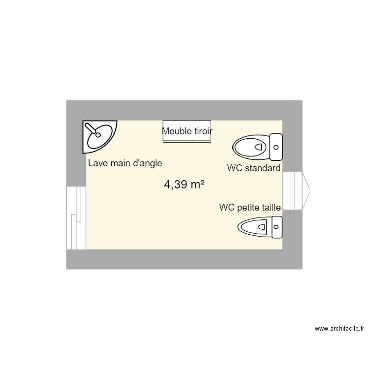 wc accueille. Plan de 1 pièce et 4 m2