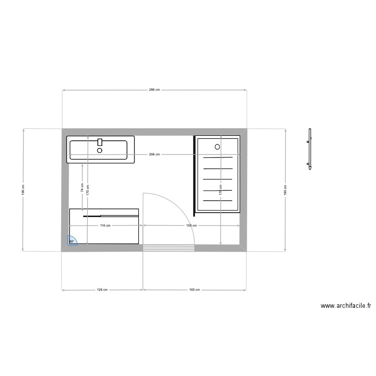 salle de bain. Plan de 1 pièce et 5 m2