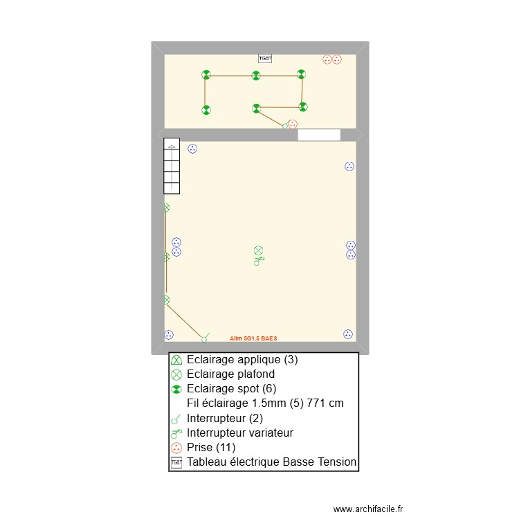 Accueil/vestiaire Thomas. Plan de 2 pièces et 24 m2