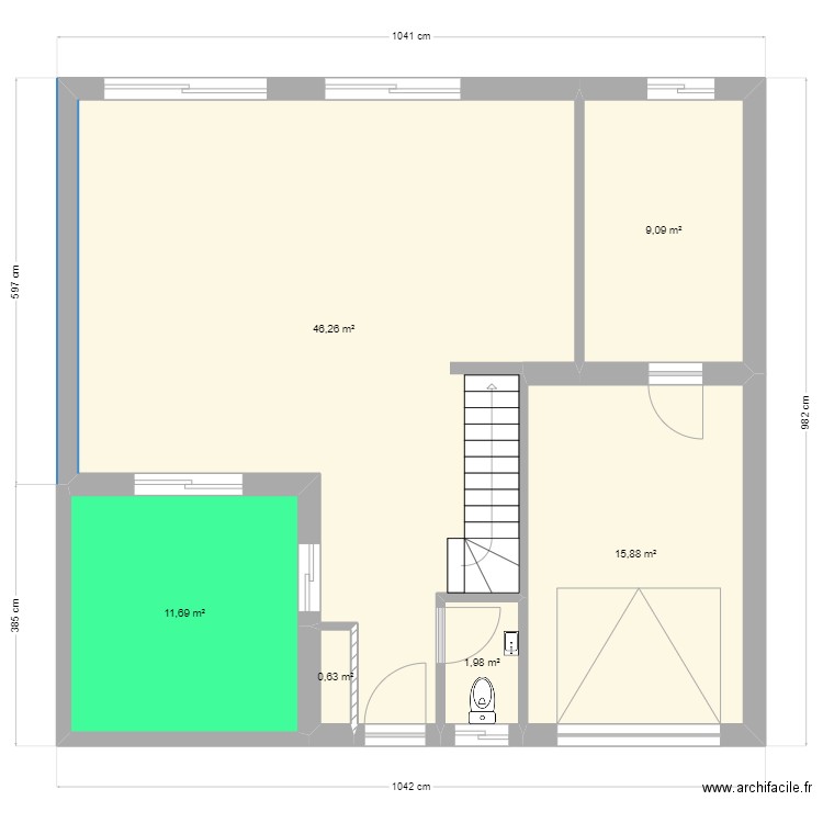 terrain stro ESSAI rdc 125 m2. Plan de 6 pièces et 86 m2