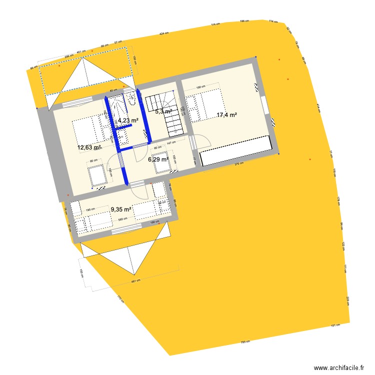 PRIEUX intérieur 1ER 1 bis eco ++ douche extension. Plan de 6 pièces et 55 m2