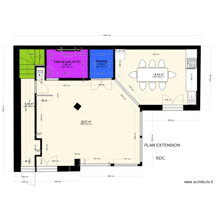 RDC FINAL AVEC COULOIR MEUBLE 5. Plan de 7 pièces et 56 m2