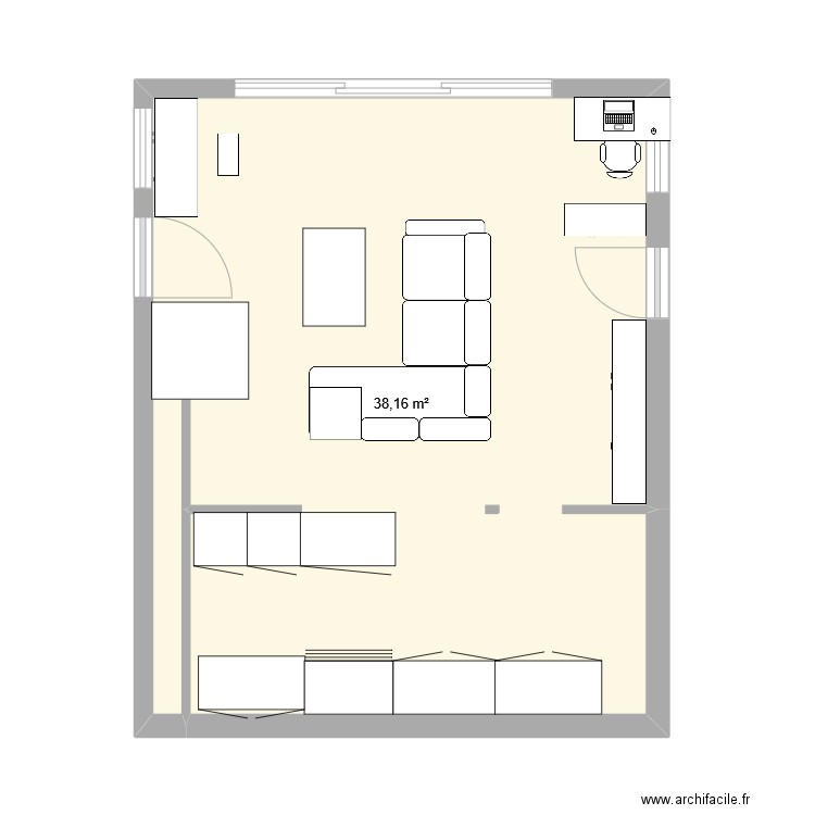 New salon. Plan de 1 pièce et 38 m2