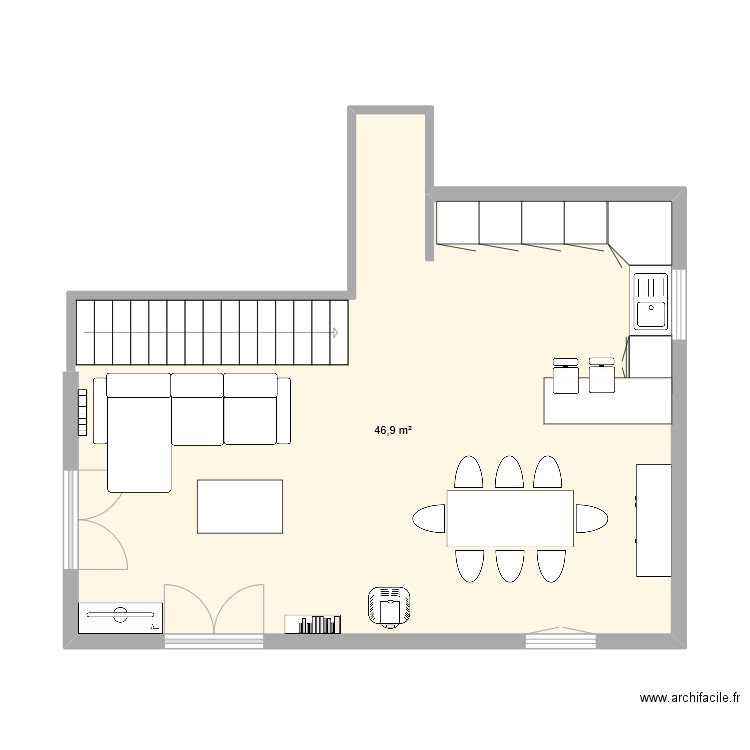 Melisey salon version 2. Plan de 1 pièce et 47 m2