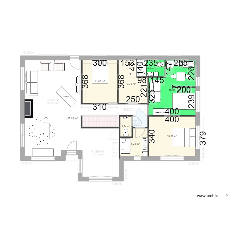 Plan V3. Plan de 8 pièces et 121 m2