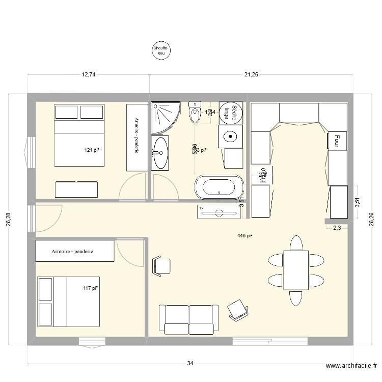 Petit Chalet. Plan de 4 pièces et 73 m2