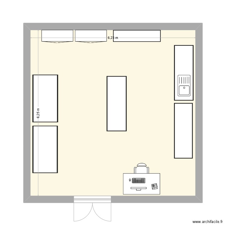 labo. Plan de 1 pièce et 39 m2