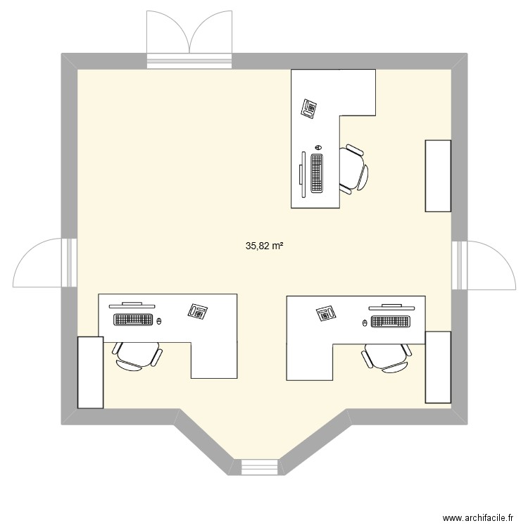 Bureaux secretariat. Plan de 1 pièce et 36 m2