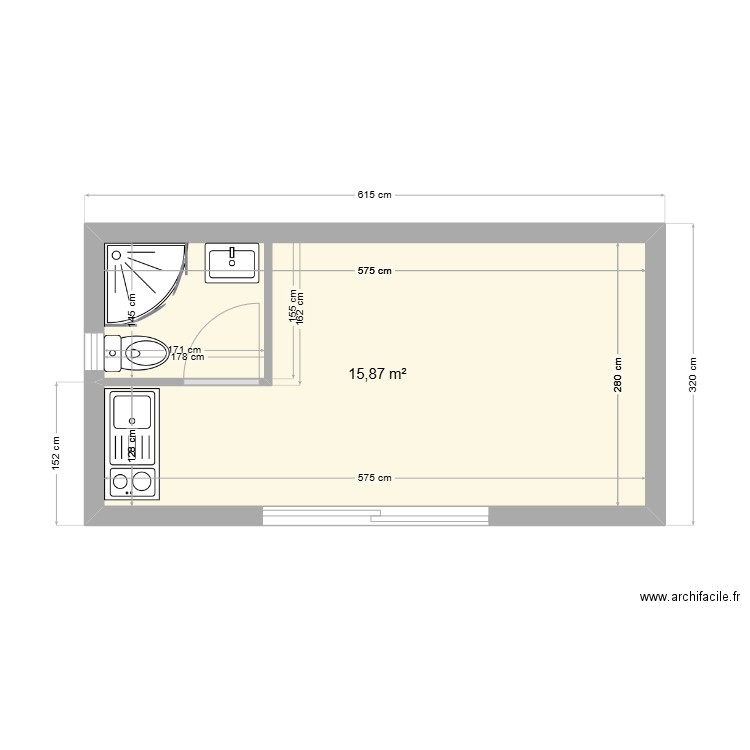 Studio Beaufils. Plan de 1 pièce et 16 m2