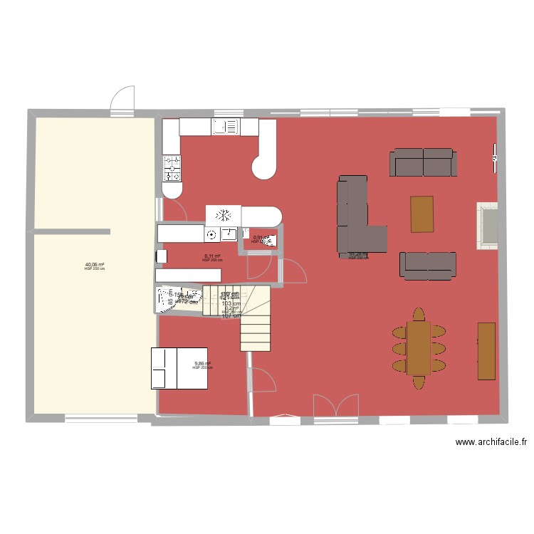 RDC . Plan de 8 pièces et 150 m2