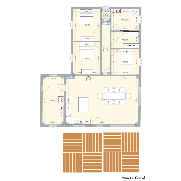 Maison 1. Plan de 9 pièces et 135 m2