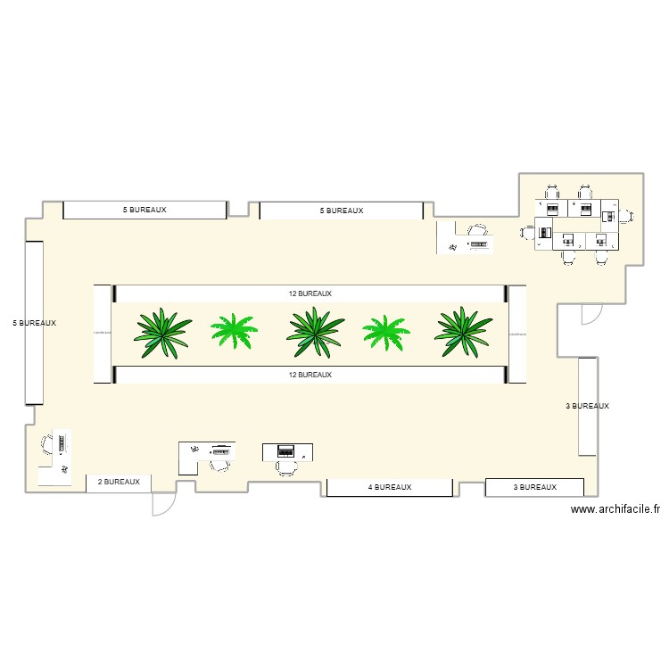 Open Space Tables Rectangles. Plan de 1 pièce et 260 m2