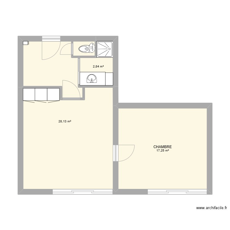 LA MONGIE TEST 2 SDB. Plan de 3 pièces et 48 m2